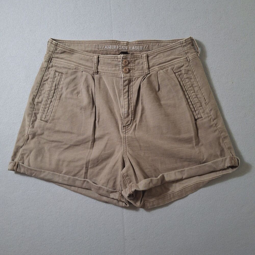 American Eagle Baggy Mom Shorts Womens 14 Sand Tan High Rise 3" Inseam Cuffed